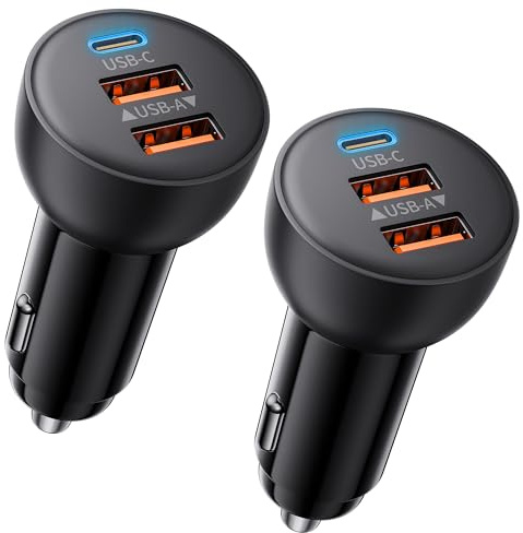 USB C Car Charger, 2 Pack 70W 3-Port PD/QC Fast Charging Cigarette Lighter USB Charger Car Phone Adapter Accessories for iPhone 17/Air/16/15/14/13/12 Pro Max, iPad, Pixel, Galaxy S25/S24/S23, Android