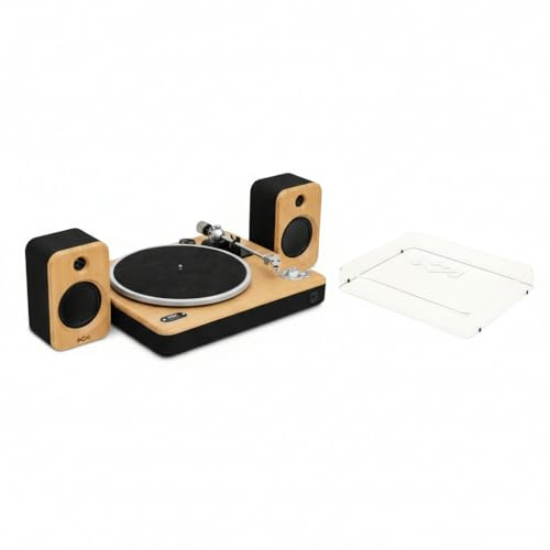 House of Marley Stir It Up Wireless 2 Giradischi con Casse & Copertura - Giradischi Bluetooth Sostenibile, Altoparlanti 10W, Cartuccia AT3600L, Bambù
