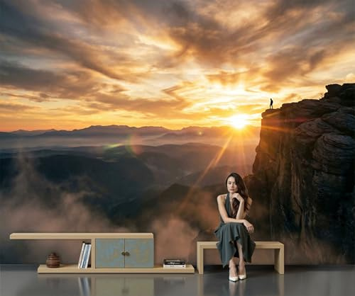 Fotomural de seda para pared Paisaje Amanecer Acantilados | Mural decorativo | Picos Montaña Fotomural seda | 300x210cm | Decoración para comedores,salones y dormitorios