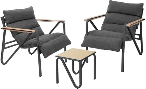 ML-Design Conjunto de Muebles de Jardín Exterior, 3 Piezas, Gris Antracita, 2X Sillas con Cojines y 1x Mesa, Juego de Bistró con Estructura de Acero Resistentes a la Intemperie para Balcón, Terraza