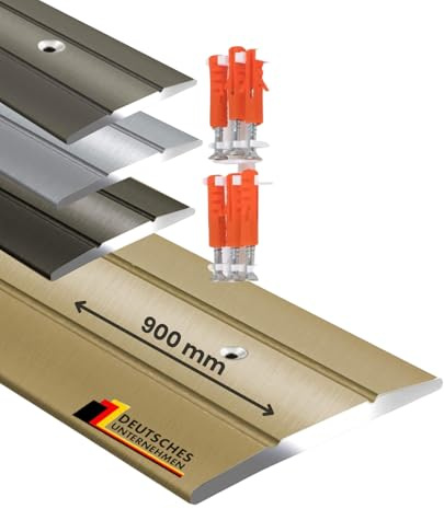 Floordirekt Übergangsprofil Firm 1 Stück Vorgebohrt Übergangsschiene | Abdeckleiste für Parkett, Laminat, PVC, Kork | C-Form | Bodenleiste aus Aluminium | (Breite: 36 mm | Länge: 90 cm, Gold)