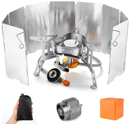 Odoland 3500W Windproof Camp Stove Camping Gas Stove with Windscreen, Fuel Canister Adapter, Piezo Ignition, Carry Case, Portable Collapsible Stove Burner for Outdoor Backpacking Hiking and Picnic
