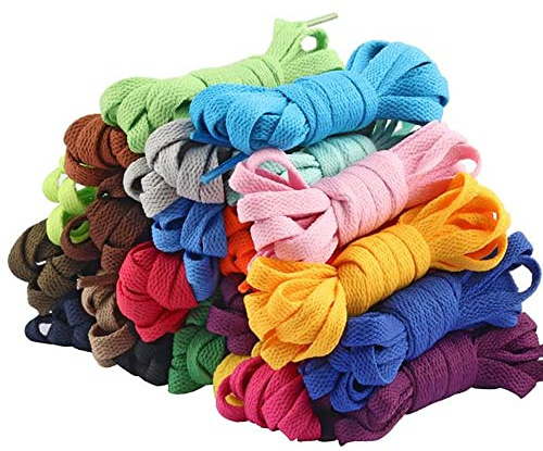 Coyanyu 24 Pares Cordones Planos, Tejidos Planos Cordones de Zapatos para Entrenadores Botas de Caminar Senderismo Zapatos de Skate Zapatillas de Deporte Cordones Multicolor
