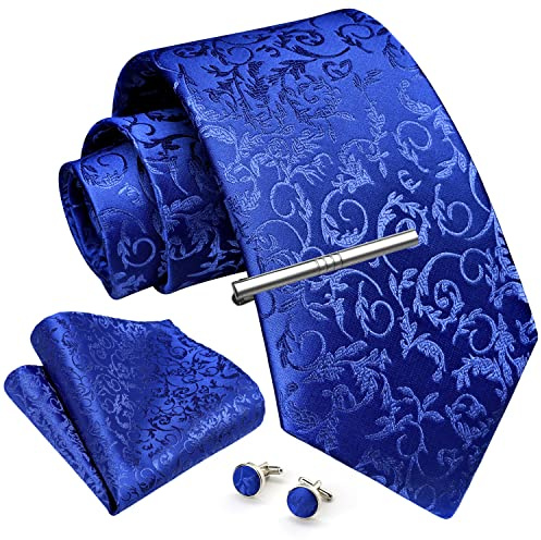 Enlision Corbata Azul Hombre Pañuelo y Corbatas Gemelos Clip Set