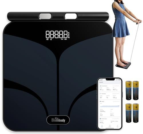 Bisonbody Smart Digital Body Bathroom Scale – 29 Health Body Metrics – For Advanced Fitness Enthusiasts – Durable Tempered Glass – 8 Electrodes Sensors – Smartphone App Support Bluetooth Connection