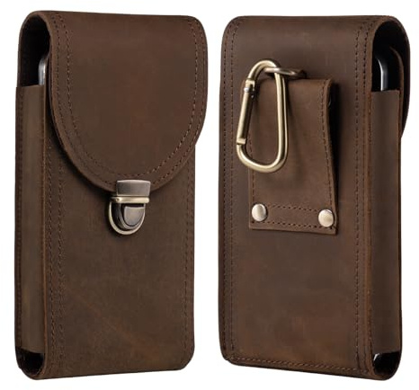 Hengwin Leder Handy Hülle für iPhone 16Pro Max 16Plus,15Plus 15ProMax Handytasche Gürtel Herren für iPhone 14 13 12 11 Pro Max, XS Max 8 7 6s Plus Gürteltasche mit Gürtelclip (Retro Braun)