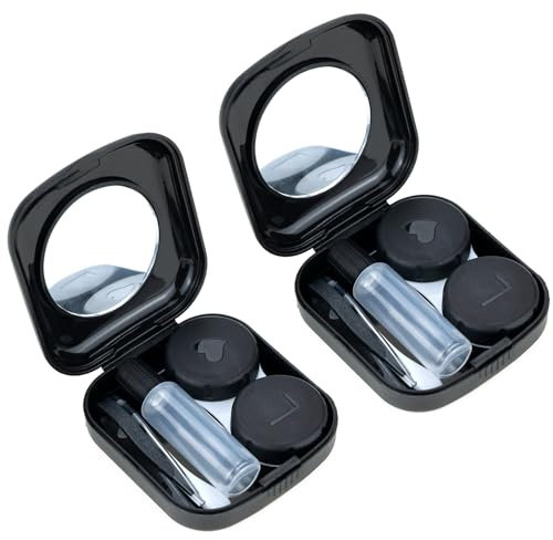 Set di 2 Custodia per Lenti a Contatto, Custodia Lenti a Contatto con Specchio, Porta Lenti a Contatto da Viaggio, Portalenti per Lenti a Contatto Igienica Portatile per Viaggi a Casa All'aperto, Nero