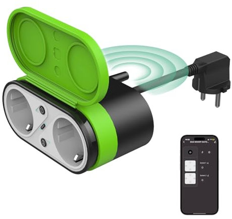 WLAN Doppelsteckdosen Außen,Outdoor Steckdose,IP44 Wasserdicht, Smart Wifi Steckdose mit Sprachsteuerung, Eignet für Garten, Terrasse, Balkon, Arbeit mit Alexa/Google Home, 1 PACK
