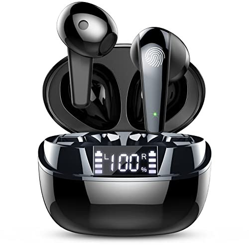 Wireless Earbuds Bluetooth 5.3 Earphones with HiFi Stereo Headphones Wireless, 47H Ear Buds with 4 ENC Noise Cancelling Mics, Dual LED Display in Ear Headphones IP7 Waterproof USB-C for Work, Home