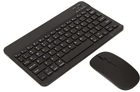 Ensemble Clavier et Souris sans Fil, Portable 2,4 G BT Double Mode USB, Clavier et Souris Rechargeable Externe Silencieux 25,4 Cm, Noir
