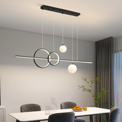 Deliouay LED Dimmable Lampe Suspendue pour Table à Manger, Cuisine, Bureau, Salon - Moderne avec Télécommande - Plafonnier (Noir)