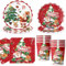Bikasun Weihnachten Partygeschirr Set, Weihnachts Pappteller Servietten Tassen, Weihnachten Party Deko, Rot Weihnachtsmann Schneeflocke Elch, Weihnachten Geschirr Set 10 Gäste