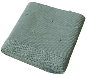 copertina in maglia, per lettino, misura cm 110x150 pois salvia