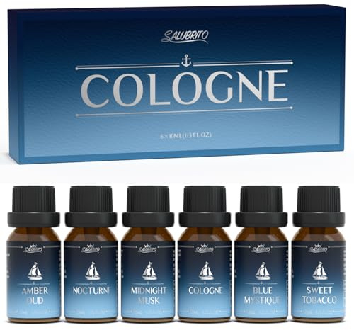 SALUBRITO Köln Ätherische Öle Set, Naturrein Aromatherapie Duftöl für Diffuser - Köln, Bernstein oud, Mitternachtsmoskus, blaue Mystik, süßer Tabak, nocturne, Geschenk für Männer