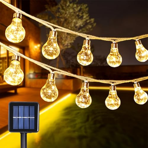 JIMACRO Luci Esterno Energia Solare, 6.5M/21.33ft 10 Lampadine Catena Luminosa Esterno Luci Giardino Energia Solare per Casa, Cortile, Patio, Festa, Matrimonio