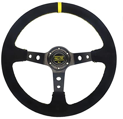 wanhaoaony Sportlenkrad Universal 35. 0mm Wildleder Lenkrad Leder Lenkrad Drift Racing Typ Wildleder/PVC. Stil Auto Lenkrad(Suede-Black Yellow)