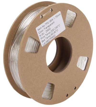 Plyisty 3D-Drucker-Filament, 1,75 mm, 250 g, 95A TPU flexibel, hohe Elastizität, Zubehör, passend für die meisten FDM-3D-Drucker, transparent