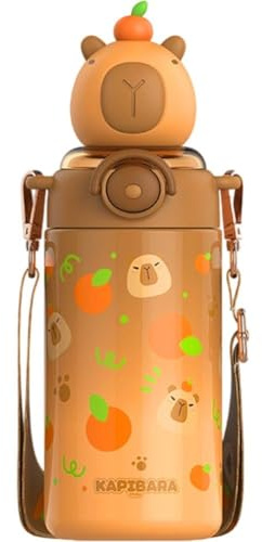 Luxylei Bottiglia per Bambini 600, Carina Bottiglia Termica per Bambini con Tracolla, Borraccia Portatile per Bambini con Cannuccia