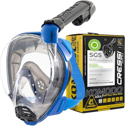 Cressi Komodo Vollgesichts-Schnorchelmaske - 180°-Sichtfeld Tauchen & Schnorchel - Dry-Splash & CO2-Technologie zum Tauchen - Silikon-Dichtung - Schnorchelset Erwachsene - Blau/Schwarz - M/L
