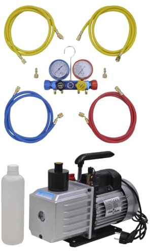 sephironlbb Pompa a vuoto da 100 l/min con set di manometro a 4 vie, alloggiamento in alluminio, tubi da 152 cm, per condizionatori, refrigeranti R134 R410a R22 R407c, riparazione e manutenzione