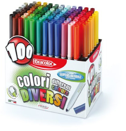 Pennarelli 100 COLORI Fibracolor - confezione 100 pennarelli punta conica in 100 colori diversi, superlavabili