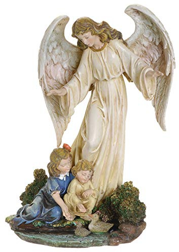 Joseph's Studio by Roman - Guardian Angel with Children Figure on Base, Renaissance Collection, 8.5 H, Resin and Stone, Religious Gift, Decoration