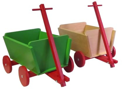 Holz-Wenzel 350047 - Wichtelwagen aus Holz, ca. 36 cm, Kinder Zugwagen mit 4 Rädern & Zugstange, Rot lackiert, ab 18 Monaten