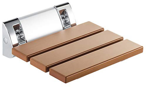 SANIMIX Klappbarer Duschsitz Duschhilfe Duschhocker Klappsitz zur Wandmontage aus pflegeleichtem WPC in Holzoptik Größe: 30x30cm