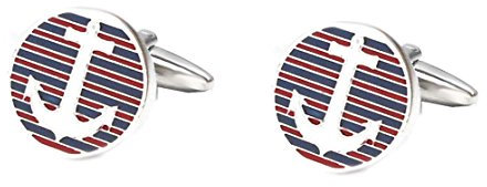 Manschettenknöpfe Anker blau rot weiss silbern rund 16 mm + Geschenkbox - schönes Accessoire für die Umschlagmanschette