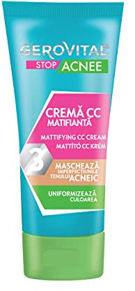 Gerovital Stop Acnee Mattifying CC Cream – Medium Shade for Acne-Prone Skin, Covers Imperfections, Evens Skin Tone, Adaptable Colour Match, 30ml