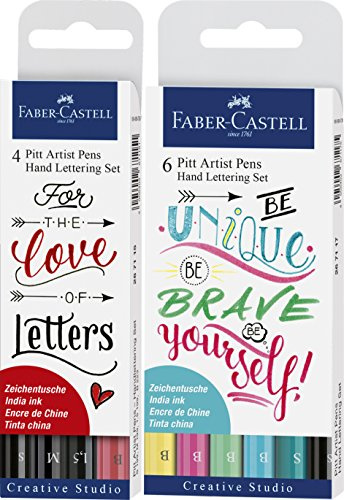 Faber-Castell Tuschestift Pitt Artist Pen - Hand Lettering Set (schwarz + bunt, 2 Packungen)