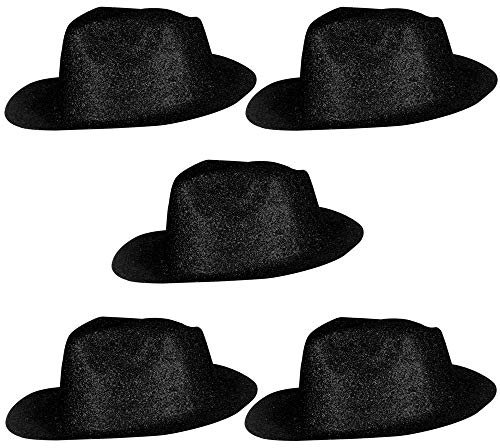 Ciffre 5er Set coole Cowboy Hüte Sheriff Fasching Masken Perücke Disco Zylinder Maske Texas Glitzer Einfach - Schwarz