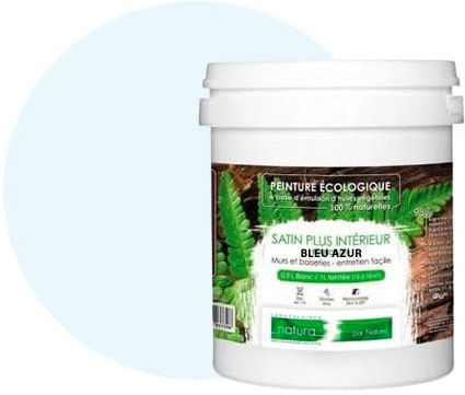 Pintura natural ecológica con aspecto satinado NATURA – Tassili – Pared interior – 43 colores – 1 l – 18 m² (azul azul)