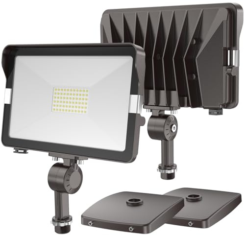 HYPERLITE 50W Flood Lights Outdoor 2 Pack, LED Flood Light with Knuckle Mount, Floodlight Wall Mount 5000K 5,500Lm IP65 Waterproof LED Security Lights for Yard Garden Garage UL Listed