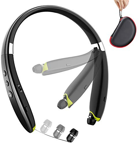 BEARTWO Bluetooth Headphones, Upgraded Foldable Wireless Neckband Headset with Retractable Earbuds, Noise Cancelling Stereo Earphones with Mic for Workout, Running, Driving (with Carry Case)