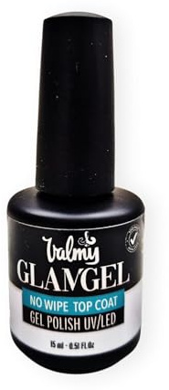Valmy GlamGel Top Coat No Wipe Semipermanente Gel Polish UV/LED – Sellador de Esmalte Semipermanente con Abrillantador para un Acabado Profesional y Duradero (Top Coat) (15 ml)