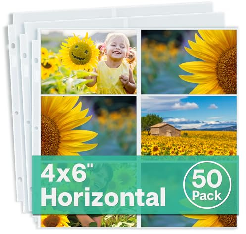 Dunwell Fotoalbum-Nachfüllseiten 30,5 x 30,5 cm – (10,2 x 15,2 cm Querformat, 50 Stück) für 600 Fotos à 10,2 x 15,2 cm, Fotohüllen für 3-Ringbuch, D-Ring-Scrapbook, Album, 30,5 x 30,5 cm,