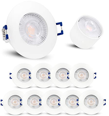 linovum ETAWA Einbauspot 10er Set weiß IP44 4W warmweiß Modul flach 35mm | Zehn flache Einbauspots weiß IP44 - warmweiß, wechselbares LED-Modul, nur 35mm tief, für Bad, Küche & außen, direkt an 230V