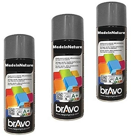 MadeInNature Lot de 3 bombes de peinture, spray peinture nuancier Ral, Intérieur et Extérieur, 400 ml (Gris argenté Ral 7001 Brillant lot de 3)