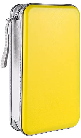 LIOVODE DVD-Tasche,96 Kapazität CD-Hülle Halter Lagerung Veranstalter Hartplastik Schutz Disc-Geldbörse für Auto (96 Kapazität, Gelb 96)