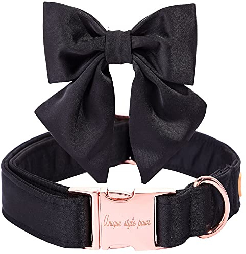 Unique style paws Seiden-Schwarze Farbe Hundehalsband Verstellbares Durable Hundehalsband mit Schleife Hochzeit Fliege für große Hunde