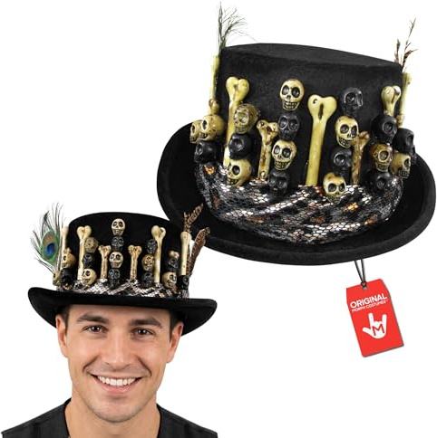 Nicky Bigs Novelties Morph Voodoo TopHat Costume Men, Gothic Hat, Black TopHat, Witch Hat, Black Top Hat, Skeleton Hats For Day of the Dead Men, Voodoo Costume Women