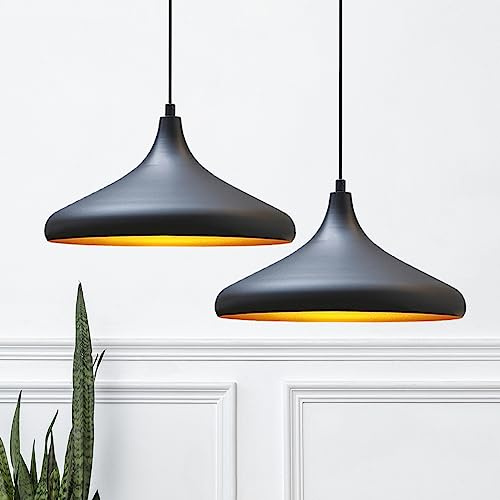 bamyum Champion Pendelleuchte Esstisch 2 Flammig Schwarz Gold Ø30 cm Vintage, Esstischlampe, Lampenschirm Hängelampe, Wohnzimmer Esszimmerlampe