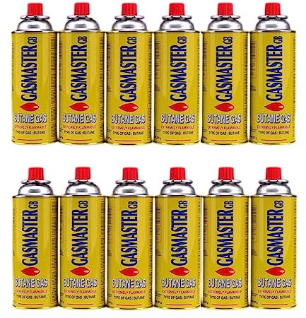 BUTANE GAS BOTTLES CANISTERS FOR PORTABLE STOVES TORCHES COOKERS GRILL HEATERS CHEF WAND 227g cans (12)