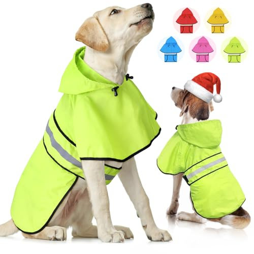 Weesiber Hunderegenmantel, Reflektierender Hund Regenmantel mit Leinenloch, wasserdichte Regenjacke Hunde Verstellbarer Hundeponcho Mit Kapuze (M, Grün)
