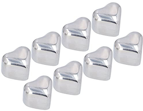 8Pcs Whiskey Stones, Heart Shaped Stainless Steel Ice Cubes Reusable Cooling Whisky Rocks Metal Chilling Stones