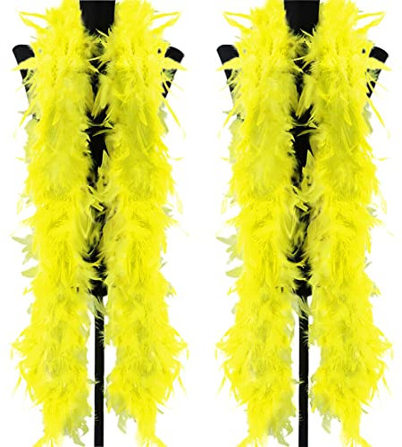 Federboa für Weihnachtsbaum,2 Stücke Gelb 2m Einfarbig Flauschige Federboa Weihnachten Band Boa Streifen Federschal Kostüm 20er Jahre Party Karneval Verkleidungszubehör für Damen Mädchen