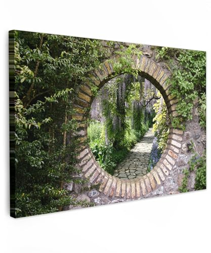 MuchoWow© Wandbilder Groß XXL Schlafzimmer Home Deko Wohnung Bild | 120x80 cm - Wohnzimmer Fotoleinwand Wand Bilder Leinwand Wall Decor Fensterblick - Wald - Steine - Aussicht - Weg