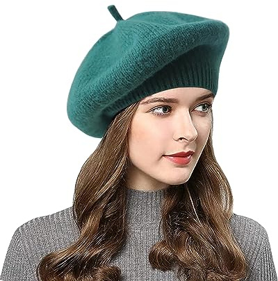 CheChury Strickmütze Damen Französischen Barett Winter Fleece Mütze Grobstrick Wintermützen Warme Frauen Künstler Baskenmütze Vintage Beaniemütze Kaschmir Mütze Damen Wollmütze Warm Beret,Grün