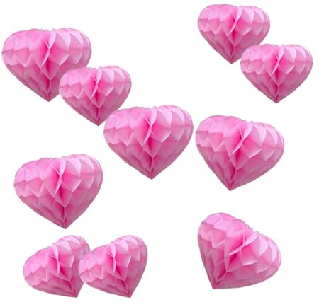 Heart Shaped Honeycomb Balls Party Decorations 10 Pieces 6 8 Tissue Paper Pom Poms Flower Balls for Birthday Wedding Party Baby Shower Nursery Wall Decor (10pcs Pink)